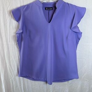 7th Avenue Split-Neck Ruffle Top Sz M